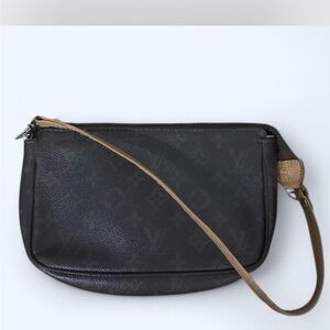 Louis Vuitton Black Monogram Clutch with Tan Strap